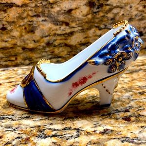 Limoges Porcelain Slipper with Blue & Gold Accents